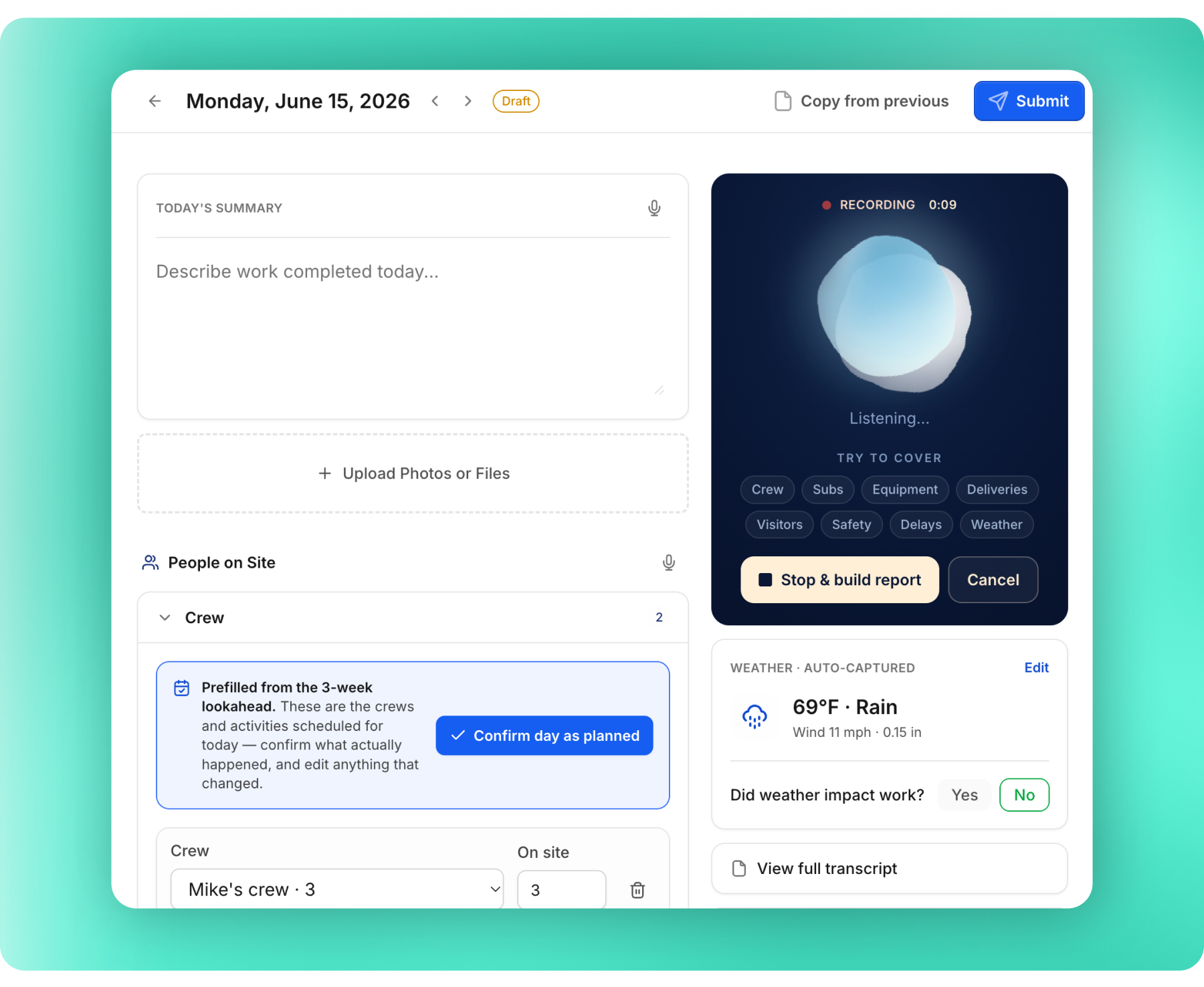 Shipped Nova editor — voice-first capture with the form as a review surface Nova fills in