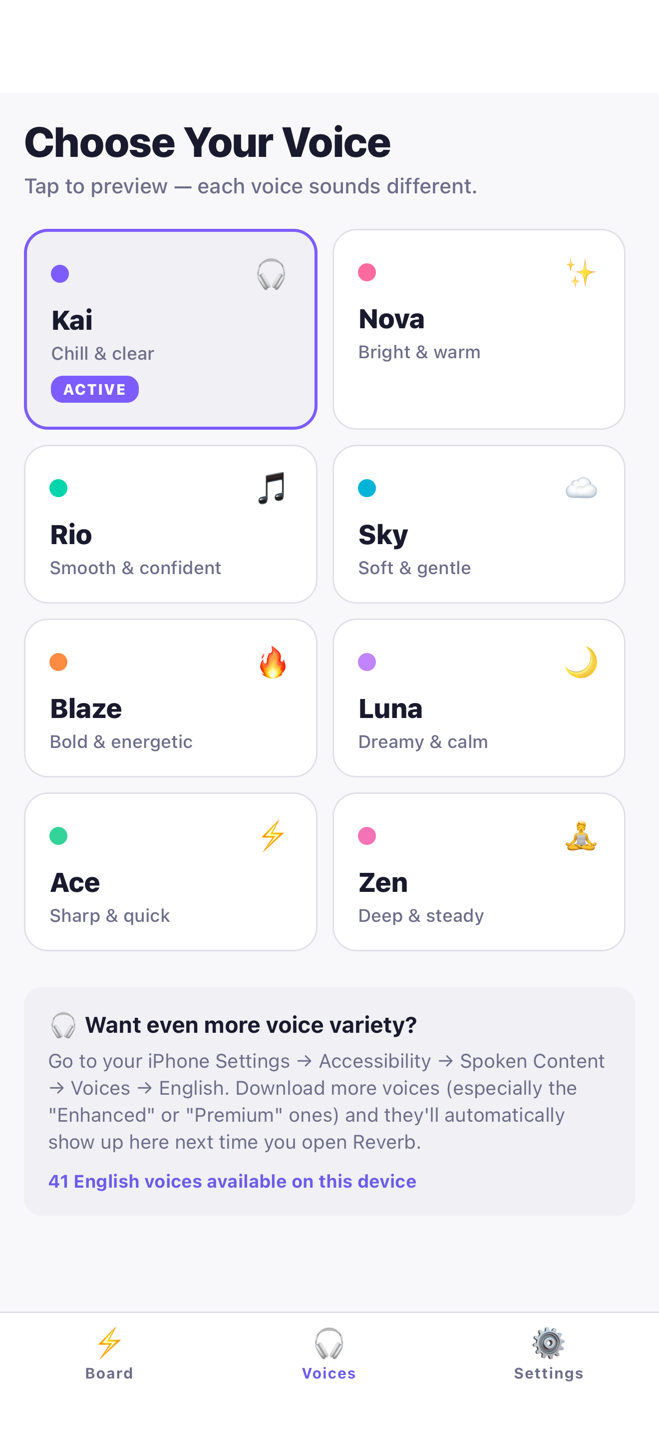 Voxel voice-selection screen